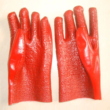 Red PVC terry gloves with flannelette lining